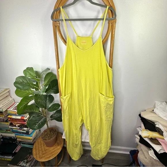 Free People Movement Hot Shot Jumpsuit In Neon Yellow Sz L
